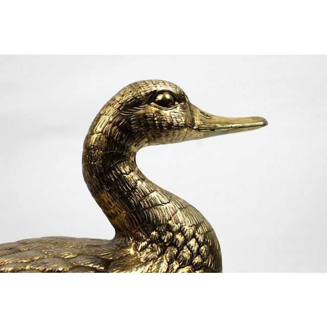 Gold Hollywood Regency Gilt Metal Duck-Shaped Ice Bucket with Hinged Lid and White Lacquered Compartment by Mauro Manetti, 1970s For Sale - Image 8 of 18