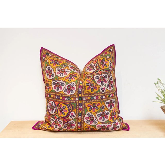 Tribal Azra Rajasthani Embroidered Decorative Pillow For Sale - Image 3 of 8