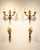 A magnificent set of four empire-style gilt bronze wall sconces, each centred on a bold torch motif with a black column...