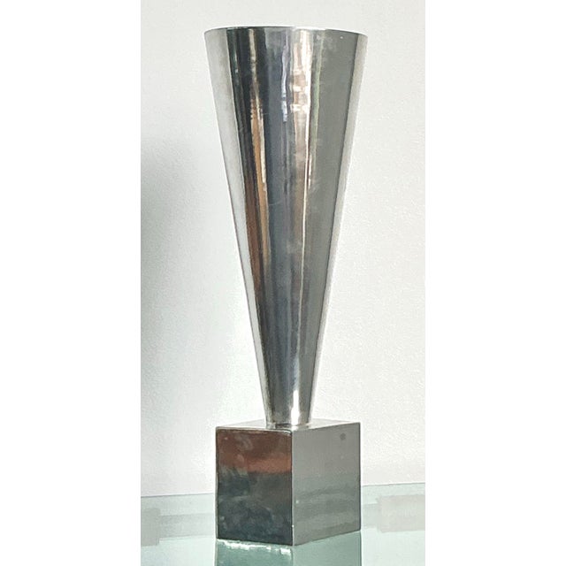 Silver Vintage Monumental Az Cast Aluminum Cone Vase For Sale - Image 8 of 11