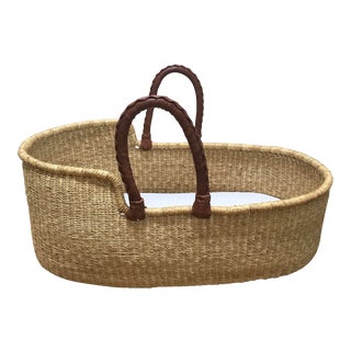 Baby Bassinet With Leather Handles For Sale