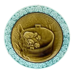 Majolica Plate Puppies Villeroy & Boch, Circa 1890