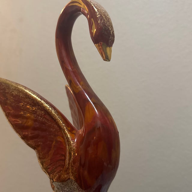 Orange Vintage Mid-Century Hollywood Regency Ceramic Swan Figurine - Brown & Orange Drip Glaze For Sale - Image 8 of 11