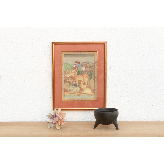Orange Antique Framed Thai Elephant Procession Painting For Sale - Image 8 of 8