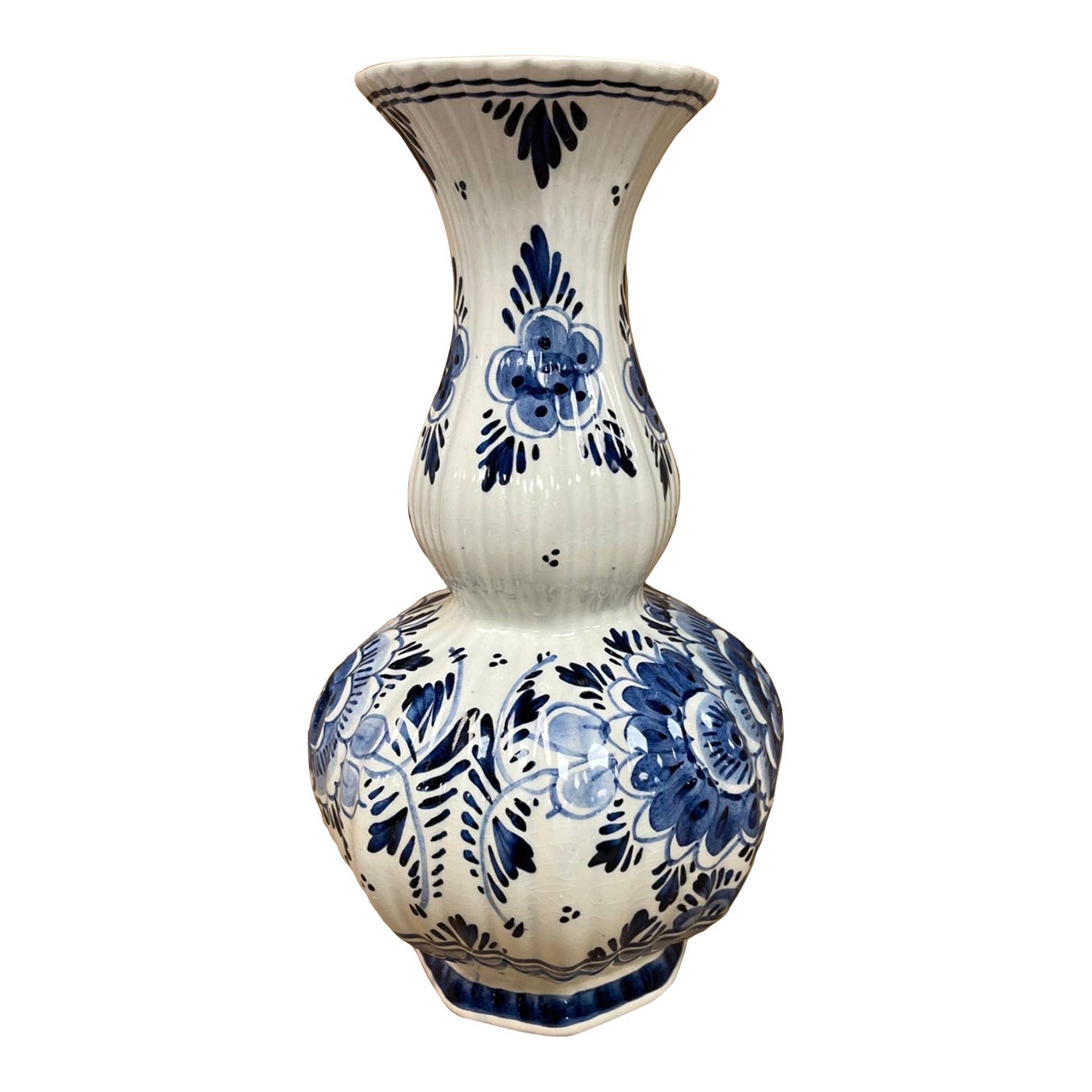 Vintage Delft of Holland Hand Painted Blue & White Floral Vase | Chairish