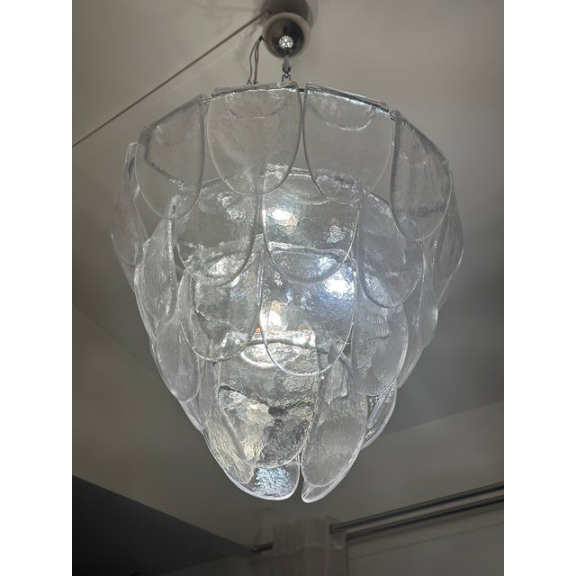 Metal Contemporary Modern Clear "Petals" Murano Style Glass Chandelier For Sale - Image 7 of 12