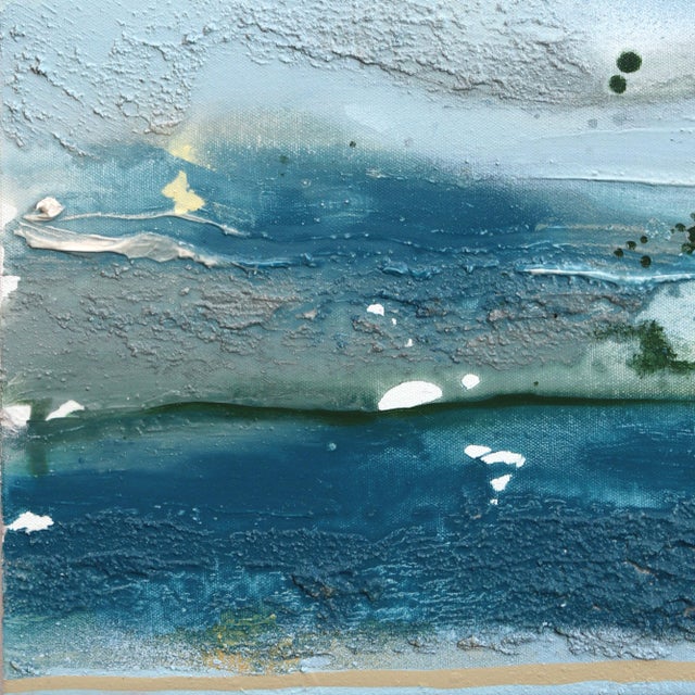 Butterfly Kisses - Abstract Water Sky Blue Green Textural Mixed Media Painting Original Artwork by Amber Goldhammer For Sale - Image 4 of 9