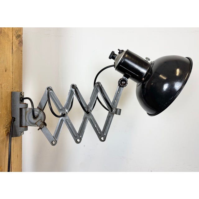 Industrial Black Enamel Scissor Wall Lamp, 1950s For Sale - Image 12 of 18