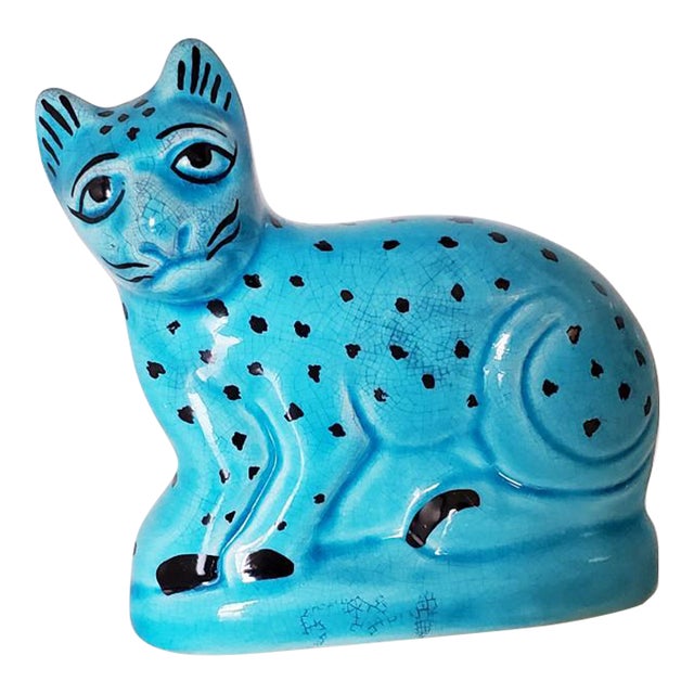 Petite Turquiose Cat Figurine, Vintage For Sale