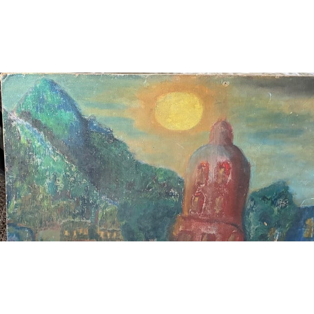 Mid-Century Modern Mid Century European Painting - Sun Over a City For Sale - Image 3 of 9
