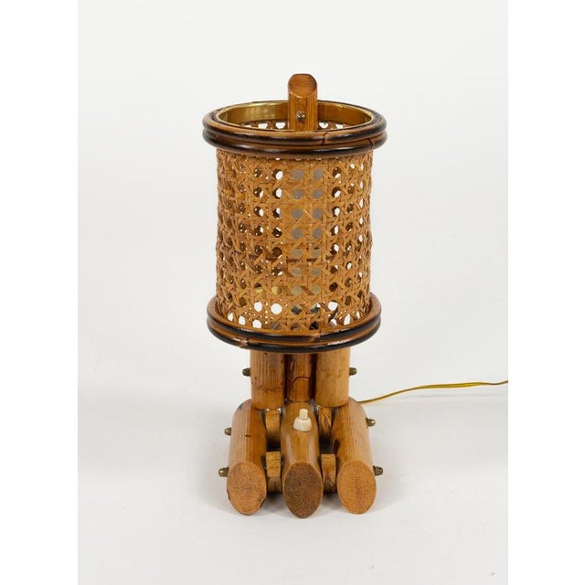 Brown Mid-Century Modern Bamboo and Rattan Table Lamp, 1970s For Sale - Image 8 of 16