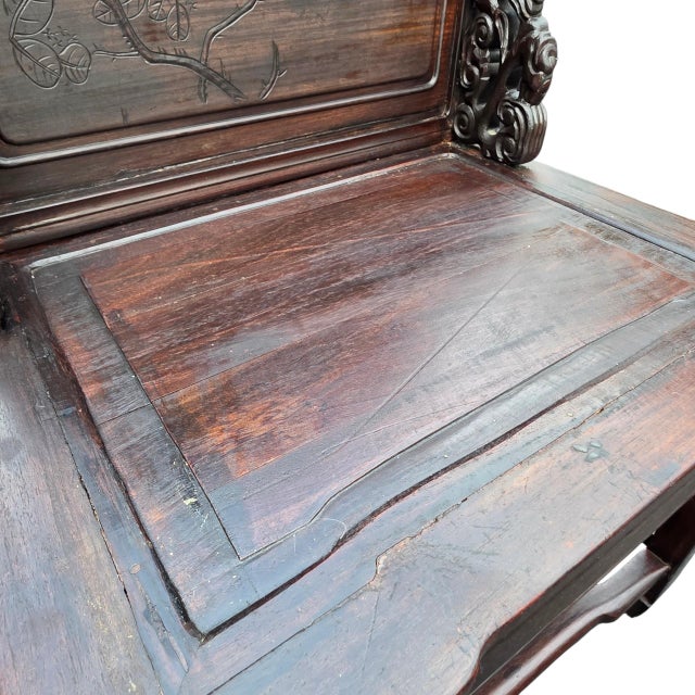 Antique Late Qing Chinese Hongmu Scholar’s Chair With Carved Bird, Poetic Inscription and Openwork Scroll Supports, Circa 1880–1910 For Sale - Image 12 of 16