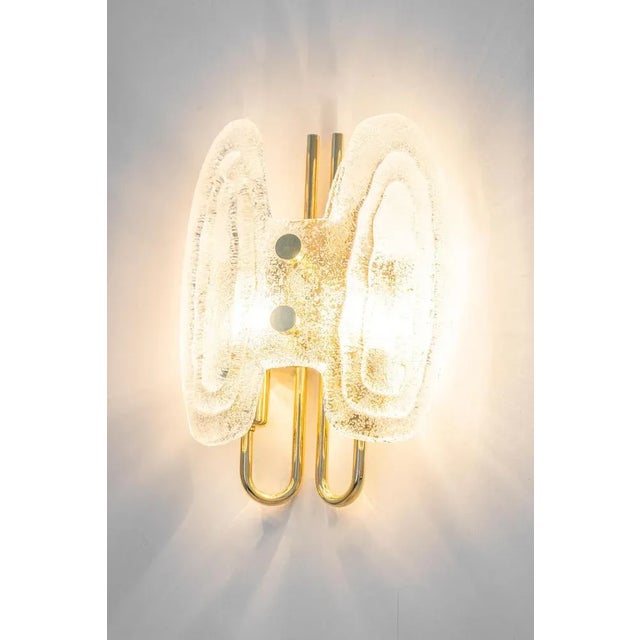 Murano Ice Glass and Brass Sconces attributed to Hillebrand Leuchten, Germany, 1970s, Set of 2 For Sale - Image 9 of 10