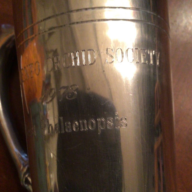 Silver 1973 “Sacramento Orchid Society, Best Phalaenops” English Pewter Tankard Trophy by Leonard Eales Sheffield England For Sale - Image 8 of 12
