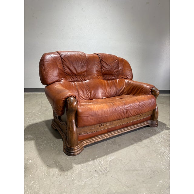 European Leather & Oak Sofa Set For Sale - Image 15 of 18