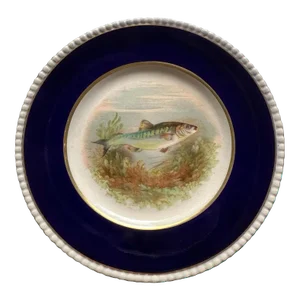 1940s Navy and White English Fish Plate