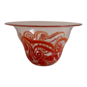 Orange Swirl Rimmed Glass Bowl by Donald Jay Schneider (American, 1949-2016), C. 1990s
