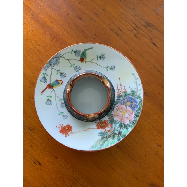 Mid 20th Century Hand Painted Ceramic Asian Parrot, Floral and Cloisonné Ashtray/Catchall For Sale In Los Angeles - Image 6 of 6