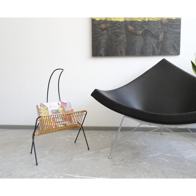 Wood Large Mid-Century Metal and Bast Magazine Rack For Sale - Image 7 of 14