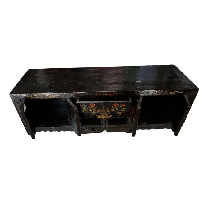 Antique Chinese Painted Lacquer Low Cabinet For Sale - Image 9 of 12