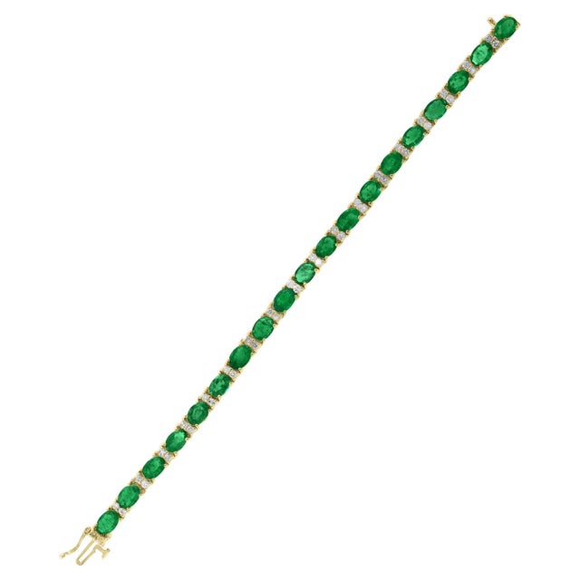15 Carat Natural Emerald & Diamond Cocktail Tennis Bracelet 14 Karat White Gold For Sale - Image 15 of 18