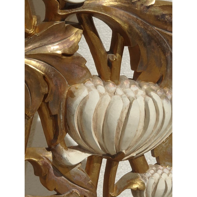 1970s Large 49" Tall Vintage French Country Syroco Gold Flower Wall Plaque Picture For Sale - Image 5 of 18