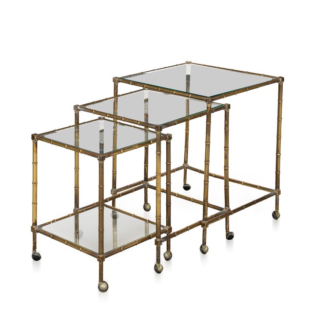 Vintage French Brass and Faux Bamboo Nesting Tables by Maison Jansen, 1960s, Set of 3 For Sale - Image 17 of 17
