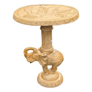 Vintage Asian Carved Stone Pagoda Elephant Side Table For Sale