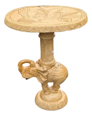 Vintage Asian Carved Stone Pagoda Elephant Side Table