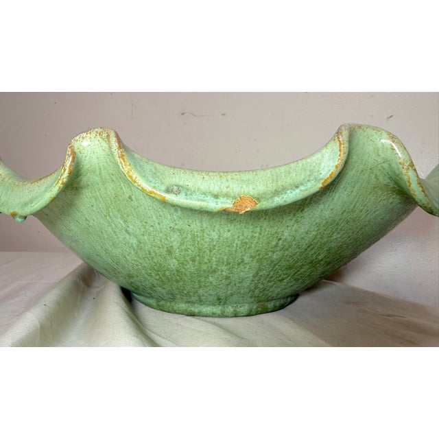 Large Antique Handmade North Carolina Us Green Glaze Centerpiece Pottery Bowl For Sale - Image 13 of 14