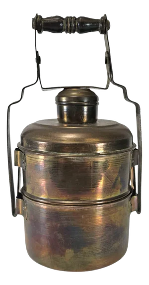Vintage Brass Tiffin Lunchbox Carrier – Handcrafted Two-Tier Stacking 11.5"