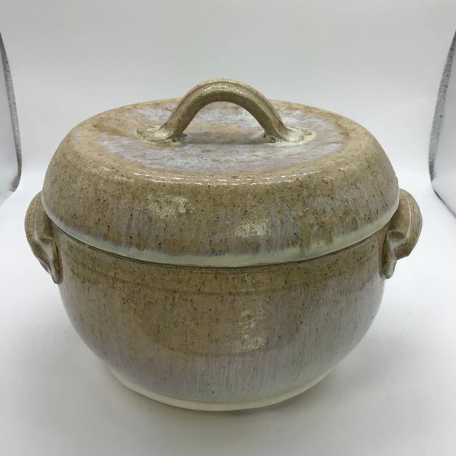 Signed Stoneware Lidded Crock Cookware Vintage Rustic Ceramic Pottery Lidded Fired Dish 1974 Signed For Sale - Image 12 of 12