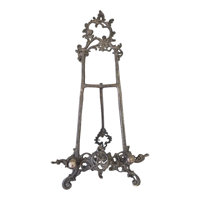 1940s Silver Easel Display Art Picture Holder for Ornate Rococo Revival Shelf Styling For Sale