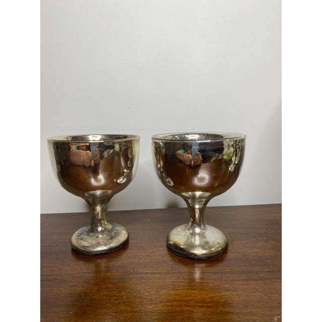 Antique Victorian Mercury Glass Goblets - a Pair For Sale - Image 10 of 10