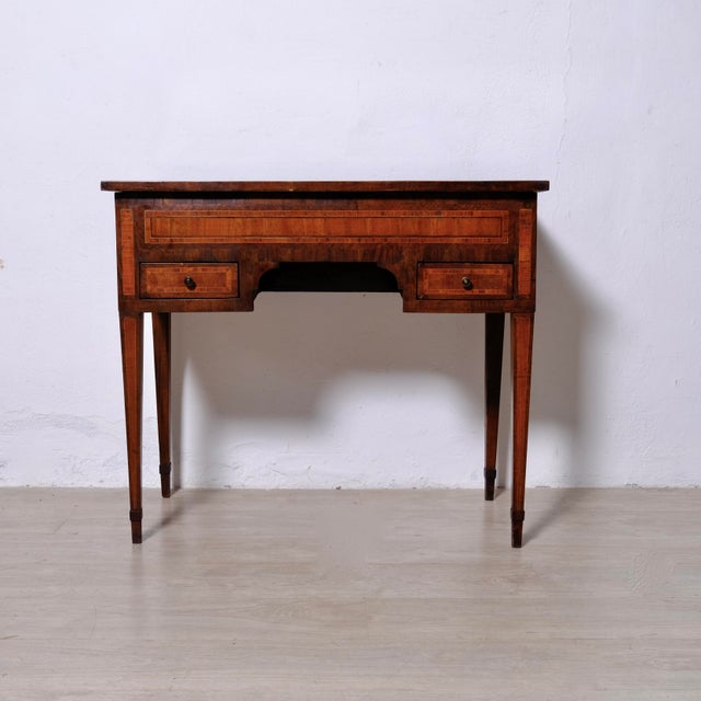 Wood Louis XVI Style Wall-Mounted Writing Desk in Veneered and Inlaid Wood For Sale - Image 7 of 17