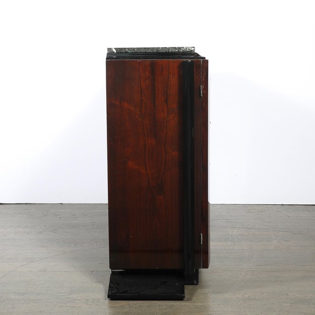 Art Deco Walnut & Black Lacquer Curved-Front Cabinet W/ Verde Saint Denis Top For Sale - Image 9 of 15
