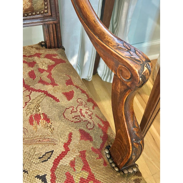 Antique French Louis XV Rococo Revival Walnut Fauteuil With Original Needlepoint Petit Point Upholstery, Circa 1880 For Sale In New Orleans - Image 6 of 18
