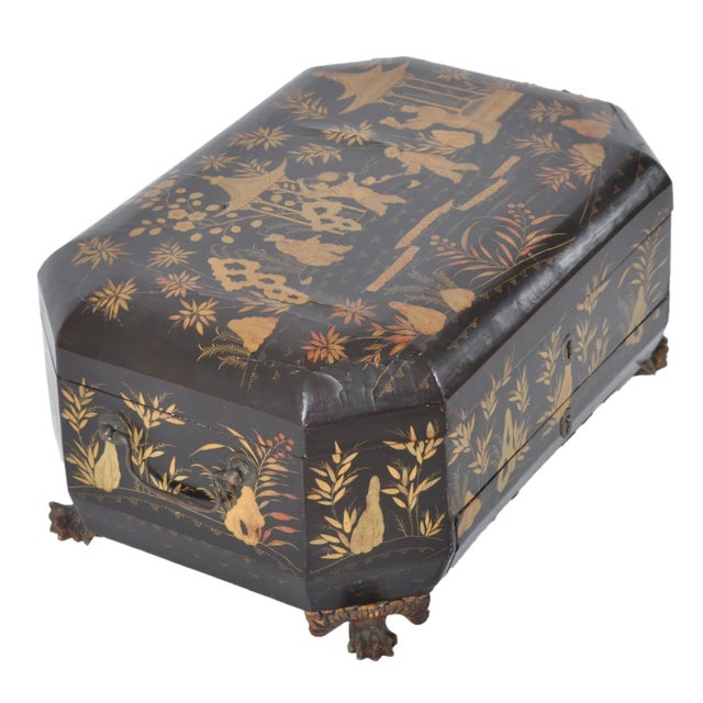Chinese Antique Chinese Export Lacquer Work Sewing Box For Sale - Image 3 of 11