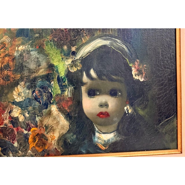 Jean Calogero Jean Calogero, Mod Italian Surrealist Oil Painting Jean Calogero Big Eyed Girl, Victorian Party For Sale - Image 4 of 9