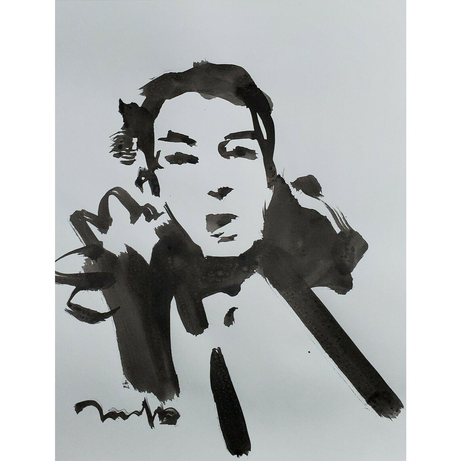 Contemporary Minimalist Abstract Portrait Ink Wash Painting by Jose