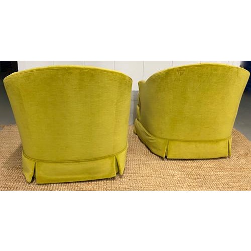 Drexel Heritage Vintage Mid Century Drexel Heritage Chartreuse Velvet Swivel Chairs - a Pair For Sale - Image 4 of 13