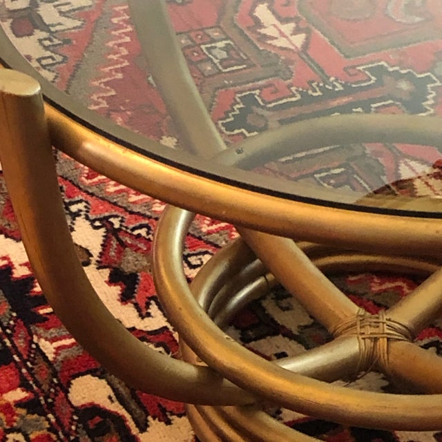 Circa 1960 Gilt Rattan and Smoked Glass Bamboo Coffee Table For Sale - Image 4 of 10