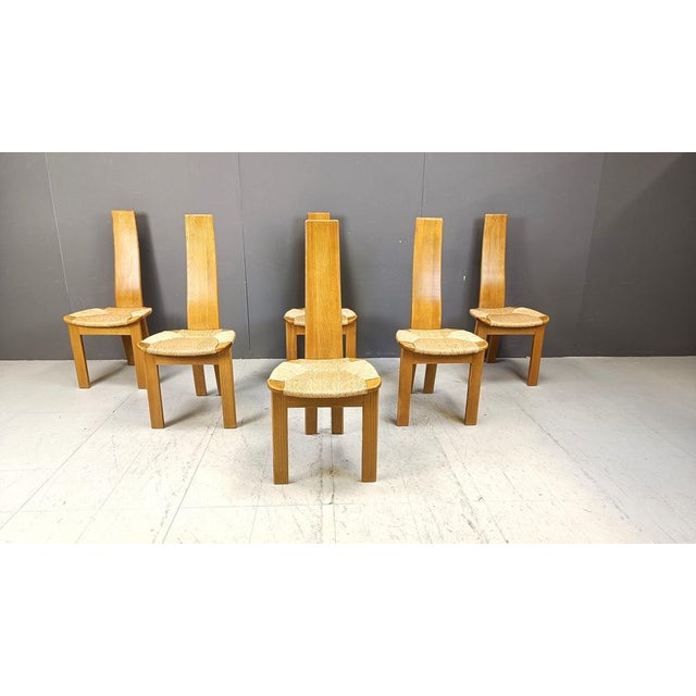 Beige Mid-Century High Back Wicker Dining Chairs, 1960s, Set of 6 For Sale - Image 8 of 11