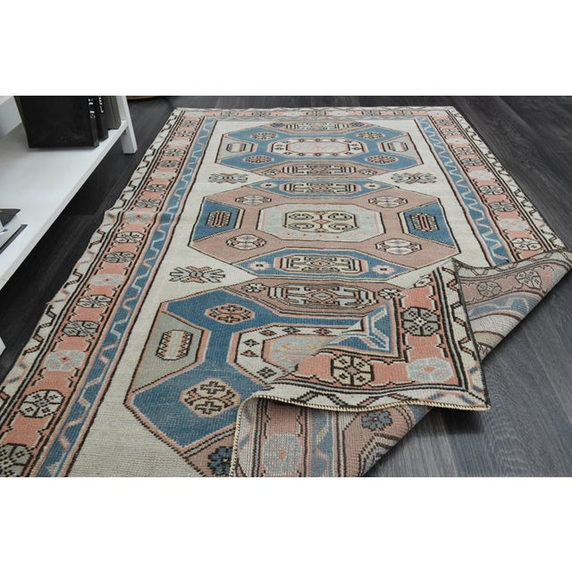 Traditional 1970s Vintage Turkish Handmade Wool & Cotton Beige Area Rug For Sale - Image 3 of 11