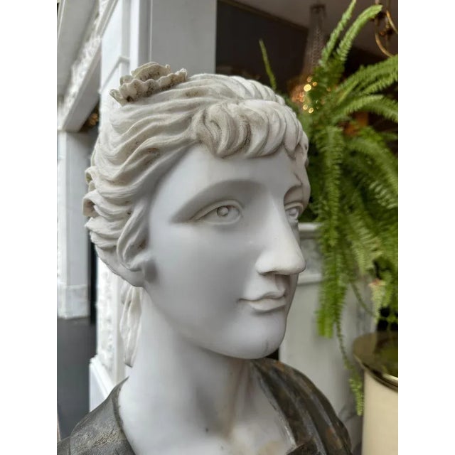 Reclaimed Neoclassical Style Marble Female Bust, 1970, Marble For Sale - Image 11 of 13