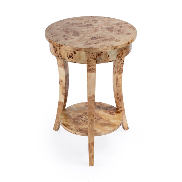 Spritely Home Accent Furniture Holdin 18 in. W Round Wood Side Table with Lower Open Shelf, Light Burl For Sale - Image 4 of 9