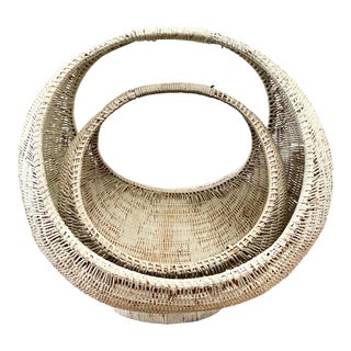 Vintage Mid Century Modern Rattan Wicker Gondola Nesting Baskets - a Pair For Sale