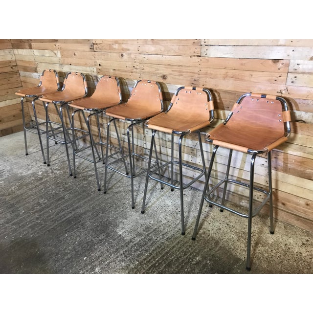 Mid-Century Modern Leather Les Arcs Stools by Charlotte Perriand for Cassina, 1960s, Set of 6 For Sale - Image 3 of 8