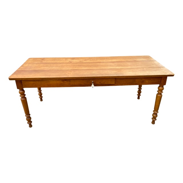 Oak Farmhouse Dining Table with Drawer, 1950s For Sale