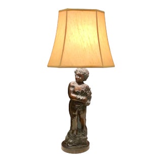 Vintage Large Figural Lamp, Harp and Shade For Sale